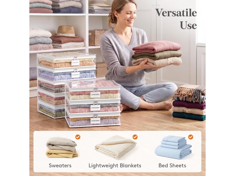  Sacs de rangement vêtements 12 pièces, sacs transpar ents à fermeture éclair 40×35×10 cm pour couettes, blanc  - Conforama D
