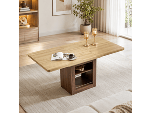 Table à manger extensible 130160x80cm - plateau mdf - rangements intégrés (2 étagères) - capacité 113kg - noyer et bois clair