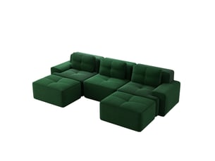Canapé modulable en u ulevr 3 places avec ottomans, velours côtelé vert, 293 x 177 x 69 cm, sans montage