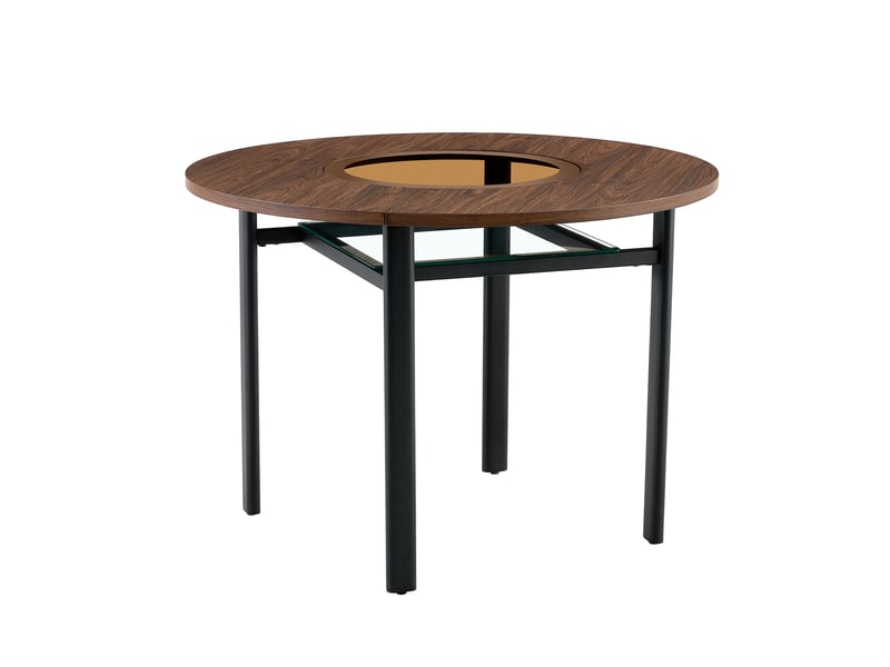  Table de salle à manger ronde 4 à 6 personnes avec verre et étagère, diamètre 100 cm brun noir  - Conforama A