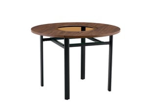 Table de salle à manger ronde 4 à 6 personnes avec verre et étagère, diamètre 100 cm brun noir
