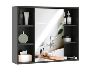 Meuble salle de bain avec miroir, placard à portes et 6 compartiments ouverts, 60 x 14,5 x 49,4 cm, noir