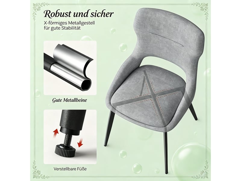  Chaises de salle à manger lot de 2 à dossier perforé  - assise ergonomique en chenille et métal gris  - Conforama E