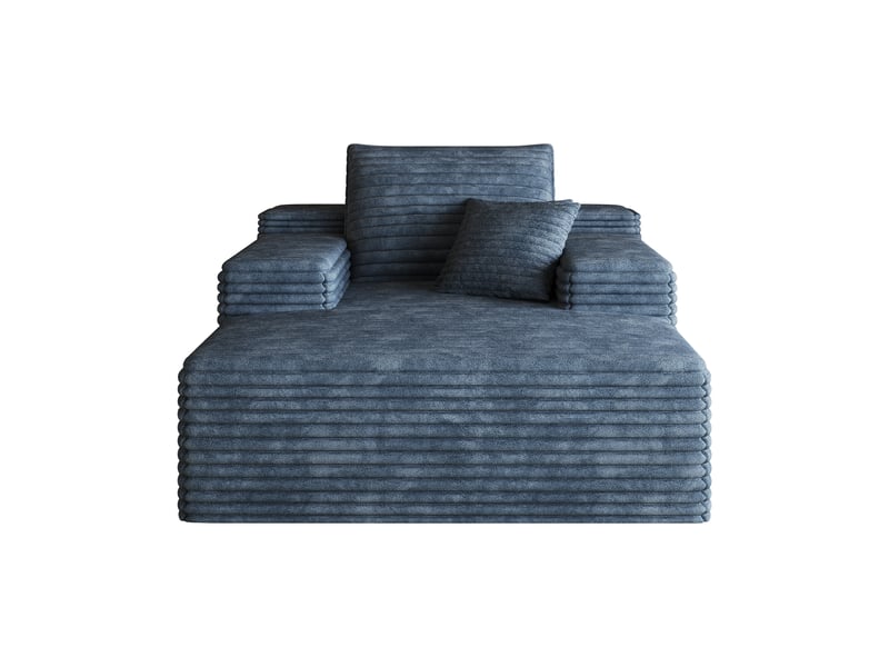 Canapé modulable bleu en velours côtelé, méridienne assise profonde sans montage, canapé mousse 115x159cm - Conforama A