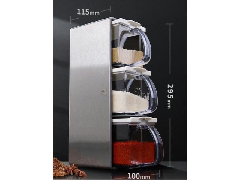  (l) pots à épices transparents et empilables - set de boîtes hermétiques design moderne avec cuillères intégrées - organisateur de cuisine Use as directed - Conforama B