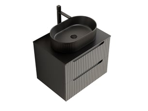 Meuble sous vasque suspendu, lavabo noir ovale, 2 tiroirs à fermeture douce pour salle de bain 60 × 46 × 62,2 cm
