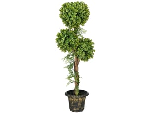 Plante artificielle arbre artificiel 3 boules de buis avec pot ciment, hauteur 115 cm, intérieur et extérieur