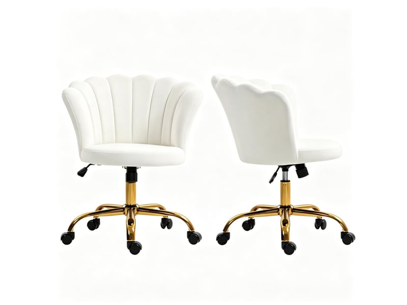  Fauteuil de bureau réglable à roulettes en velours blanc evryae  - Conforama A