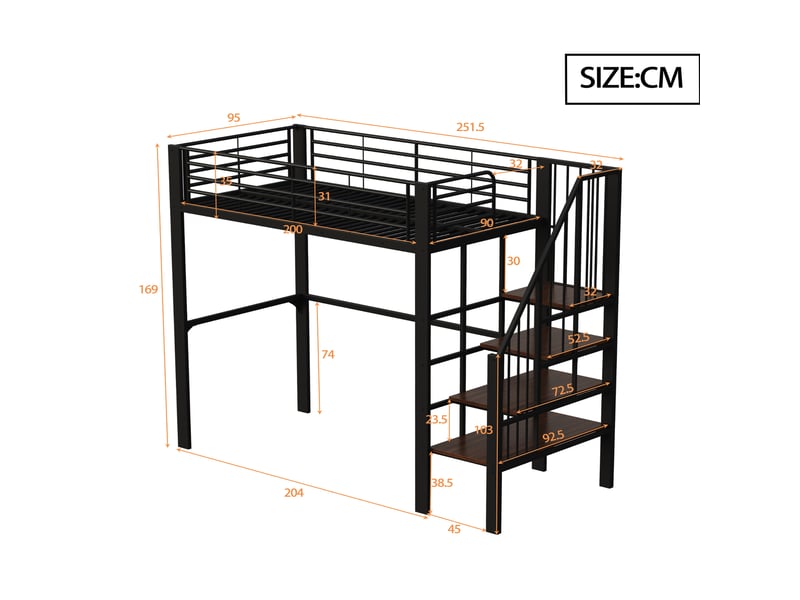  Lit mezzanine 90x200cm coloris noir métal et bois massif lit enfant noir - Conforama C