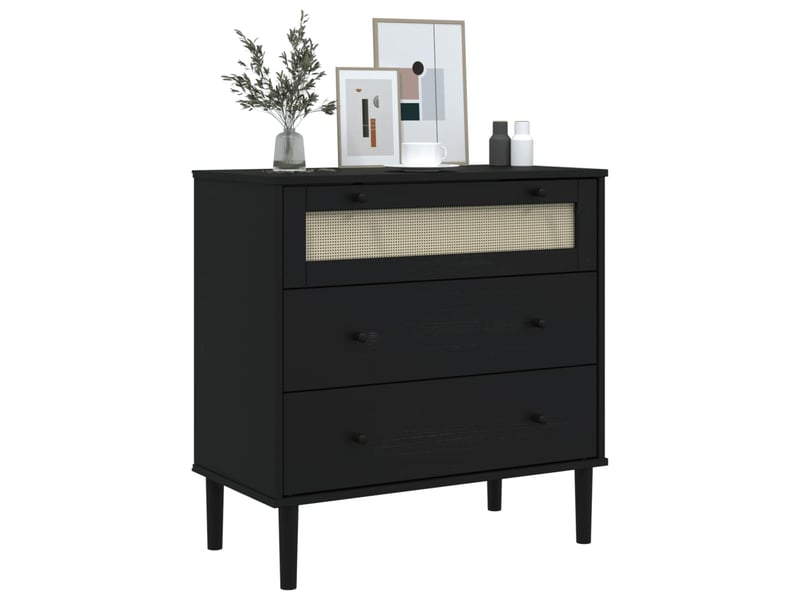  Commode, armoire à tiroirs bureau senja aspect de rotin noir bois de pin solide  - Conforama C