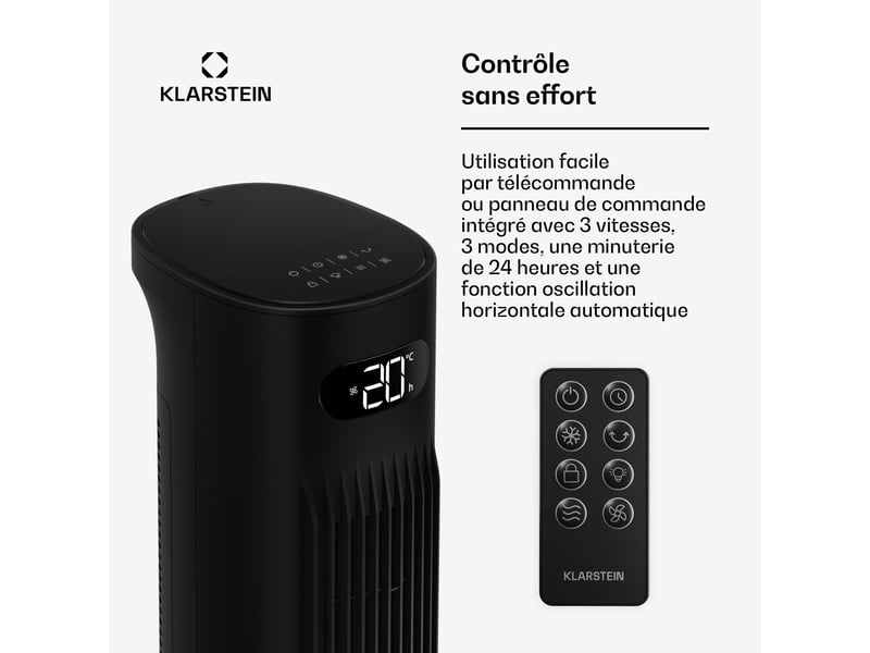 Klarstein polar rafraîchiseur d'air à eau connecté 300 m³h 5l 30 m² 3 modes 75w noir - Conforama D