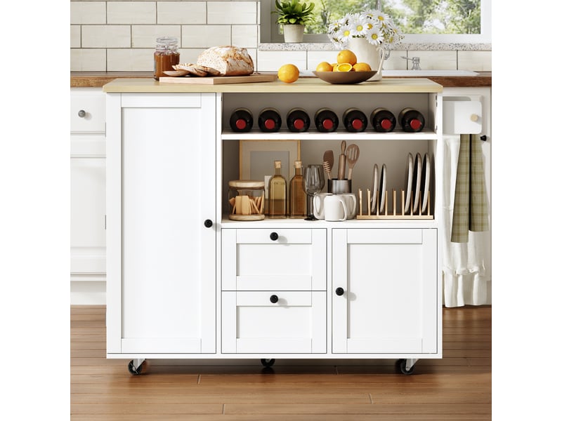 Desserte de cuisine 104x69x89 cm en mdf blanc et naturel avec plateau rabattable - Conforama D