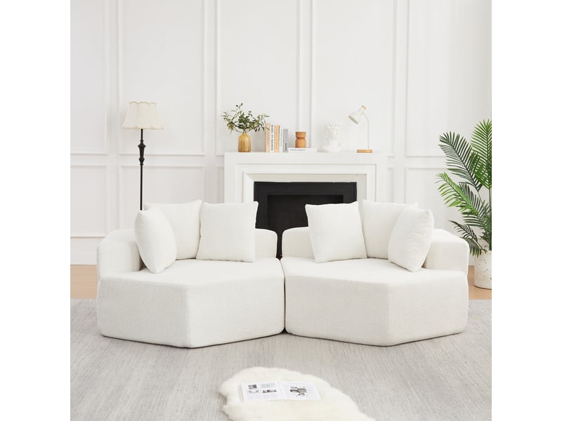  Fauteuils modulables, hexagonaux souples lot de 2, assise de 2 places, tissu chenille, design moderne, coloris beige  - Conforama B