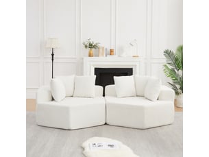 Fauteuils modulables, hexagonaux souples lot de 2, assise de 2 places, tissu chenille, design moderne, coloris beige