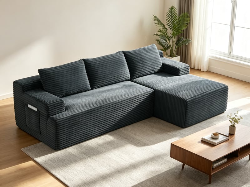  Canapé d’angle modulable et convertible style nuage – assise profonde et enveloppante, 66×283×152 cm, gris foncé  - Conforama B