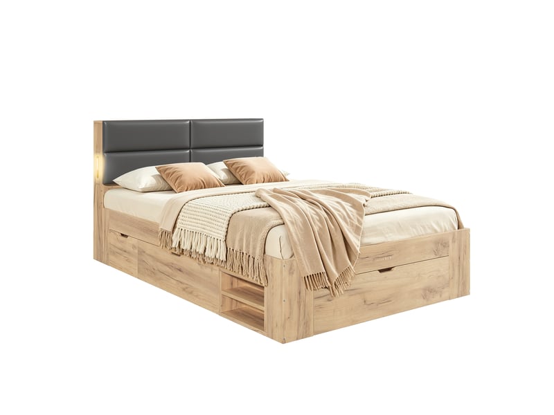  Lit double avec rangements 140x200, éclairage et ports usb homvra  - Conforama A
