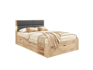 Lit double avec rangements 140x200, éclairage et ports usb homvra