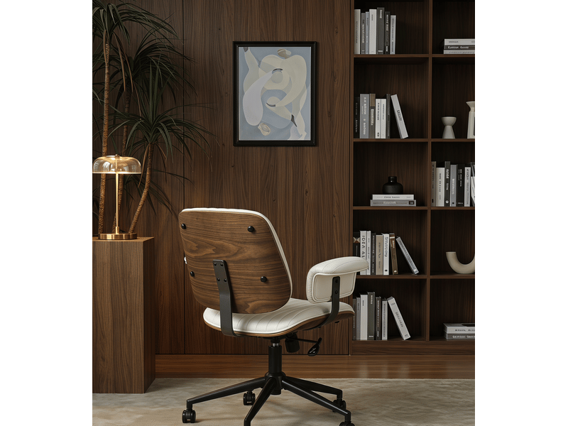  Fauteuil de bureau beige en cuir pu, pivotant à 360°, réglable en hauteur et à roulettes  - Conforama D