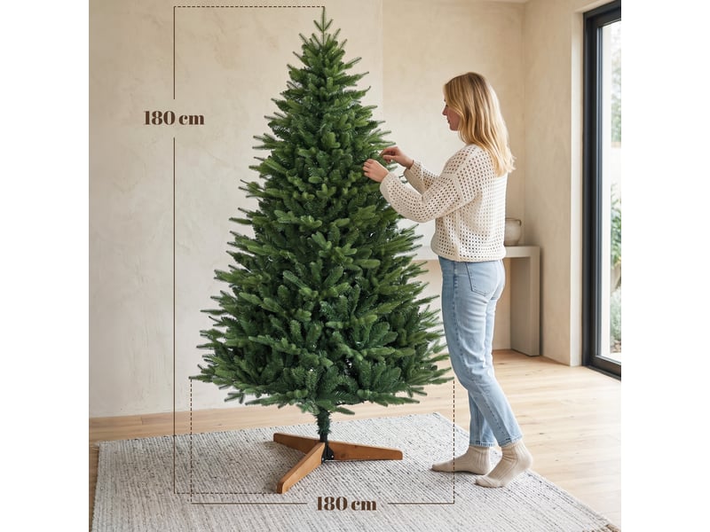  Sapin de noël artificiel de 180 cm avec support en pin, sapin nordique pliable, 889 extrémités de branches, vert  - Conforama C