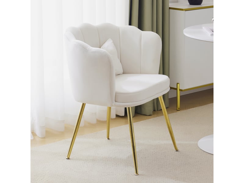  Fauteuil d’appoint en velours 63 x 58 x 77 cm, dossier pétale, coussin et pieds métal doré - beige Fay Lum - Conforama D