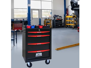 Armoire à outils mobile 60 x 33 x 77,5 cm noir et rouge en acier, 4 tiroirs à glissières à billes avec serrure
