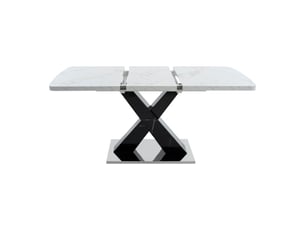 Table de salle à manger extensible en mdf et acier 120-160×80×76,5 cm blanc marbre et noir