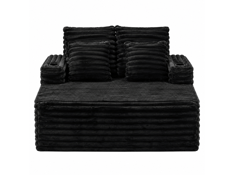 Chaise longue convertible 2 places en fausse fourrure, fauteuil nuage avec porte-gobelets - Conforama A