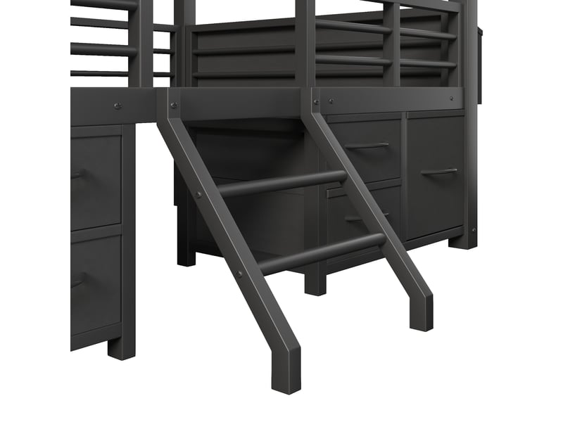  Lit mezzanine enfant 90 x 200 cm avec toit maison, éclairage led et plusieurs tiroirs en tissu, structure robuste en métal noir evarich - Conforama D