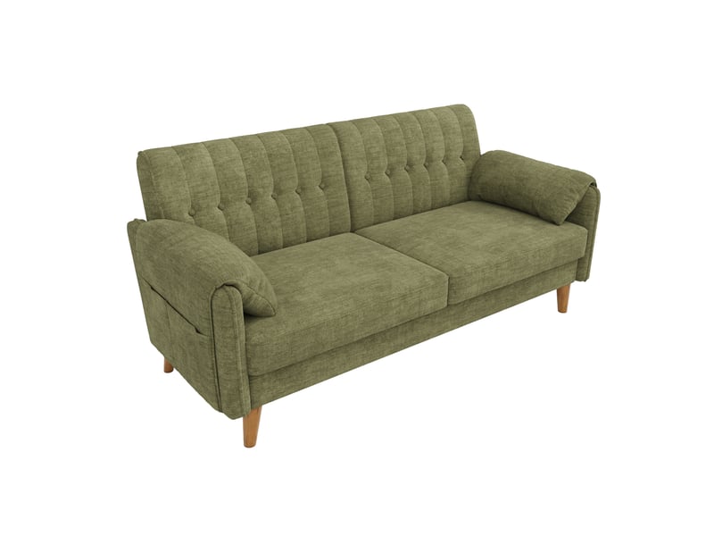  Canapé 2 places modenvie en chenille vert avec poches latérales et coussins 161,5 x 79 x 83,5 cm  - Conforama A