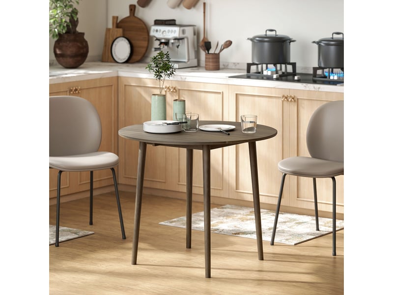 Table de salle à manger pliante 2 abattants, table ronde extensible pour 4 personnes, gris, pieds en bois 89 x 73,5 cm - Conforama D