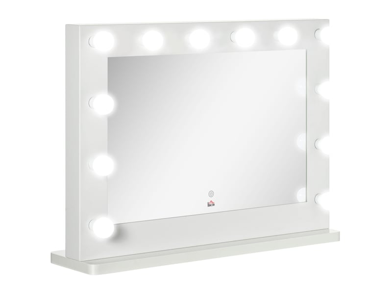  Miroir de maquillage hollywood blanc, 12 led dimmables avec commande tactile et mémoire, 80 x 60 cm pour se préparer  - Conforama A