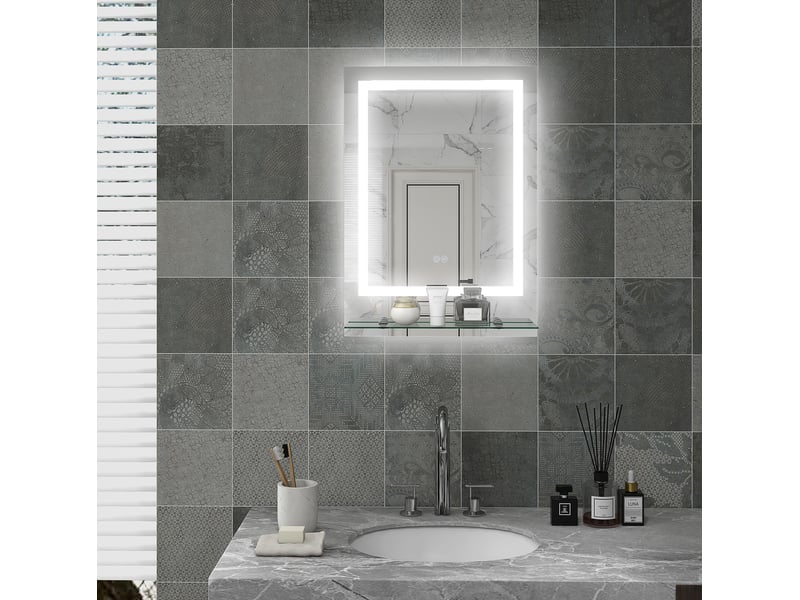  Miroir mural de salle de bains 70x50 cm avec éclairage led et tablette, transparent  - Conforama B