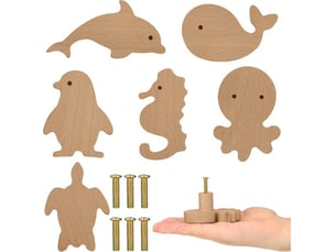 Pack de 6 poignées en bois avec animaux marins, poignées décoratives bleues pour commodes et tiroirs