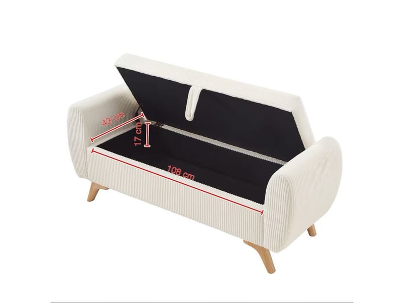 Banquette pliable en velours côtelé avec coffre de rangement, pieds en bois, 145 cm, chambre salon entrée  - Conforama D
