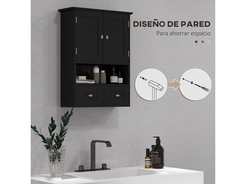  Armoire de salle de bain murale noire, 2 portes et 2 tiroirs, 50,8 x 17,8 x 66 cm  - Conforama W