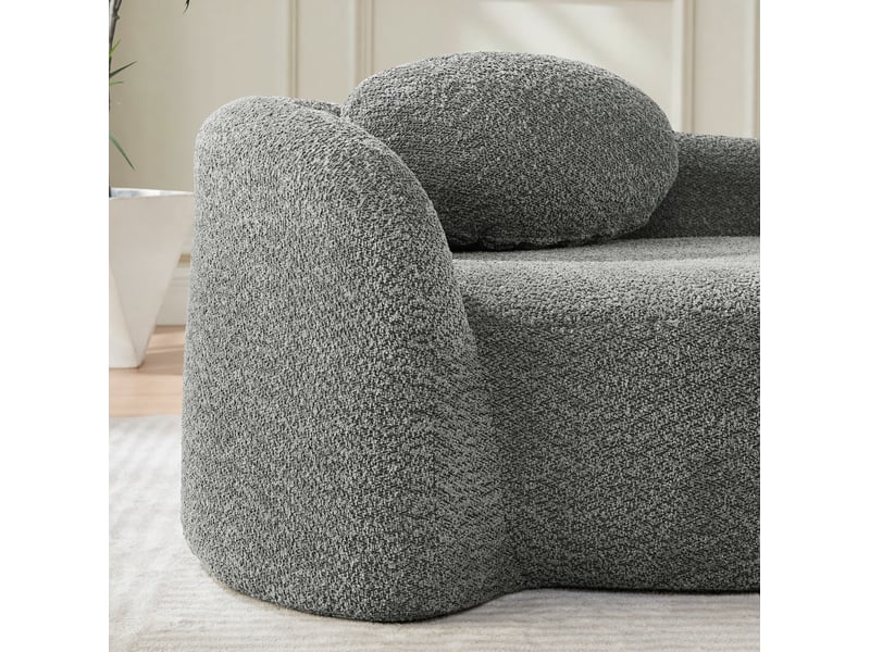  Canapé droit fixe 1 place en tissu bouclette gris foncé, design arrondi avec coussin, idéal pour petits espaces  - Conforama D