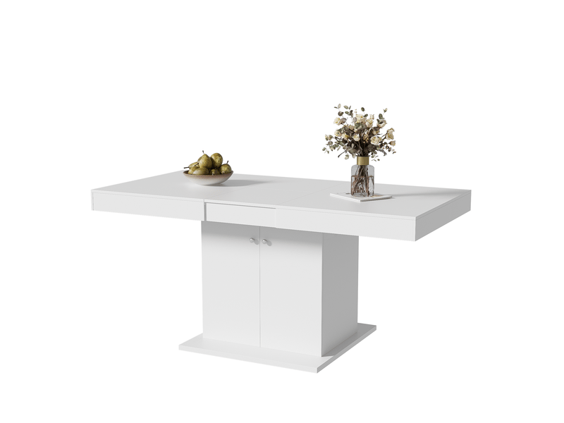Table extensible, 140-180x80x76 cm, rallonge, design moderne, pratique, panneaux de particules et métal, coloris blanc - Conforama A