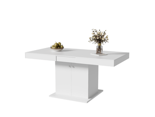Table extensible, 140-180x80x76 cm, rallonge, design moderne, pratique, panneaux de particules et métal, coloris blanc