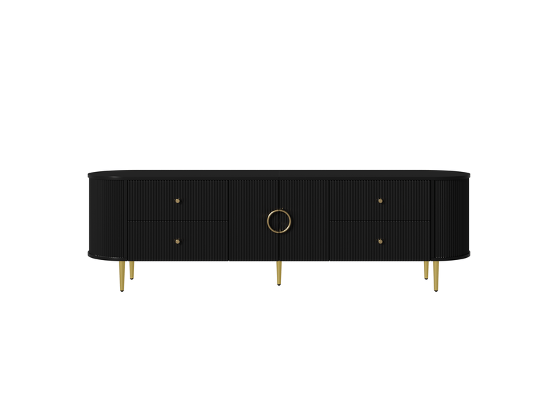  Meuble tv 180x40x53 cm – noir – rangement avec passe-câbles, 2 tiroirs et 2 portes  - Conforama D