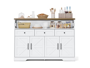 Buffet 140 cm avec 3 tiroirs, placards et rangement ouvert en mdf blancmarron