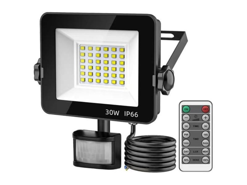  30w projecteur led détecteur de mouvement 6500k blanc froid ip66 pour jardin, garage  - Conforama A