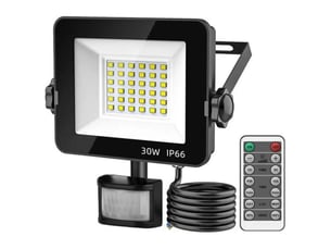 30w projecteur led détecteur de mouvement 6500k blanc froid ip66 pour jardin, garage