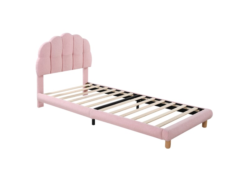  Lit simple enfant et ado rembourré rose 90x200 cm avec sommier à lattes en bois  - Conforama D