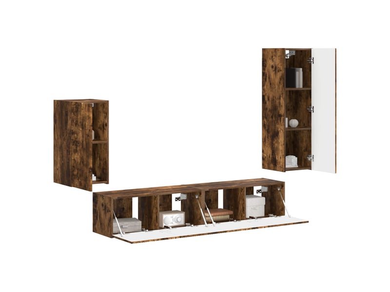  Ensemble meuble tv - banc tv - meuble de rangement 4 pcs chêne fumé bois d'ingénierie  - Conforama C