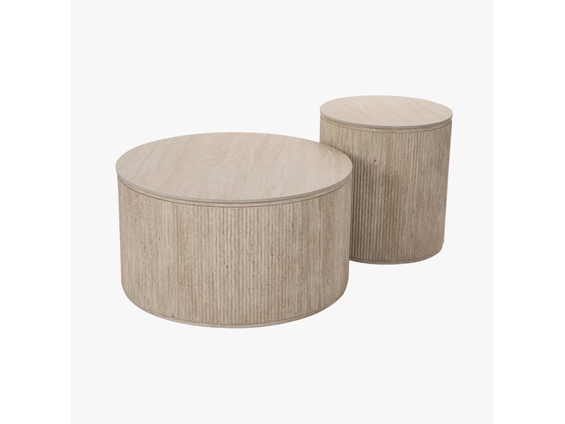  Lot de 2 tables basses rondes plateau en céramique beige  - Conforama C