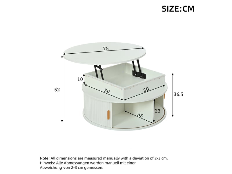  Table basse ronde relevable ø 75 cm avec rangement et led en mdf blanc  - Conforama E