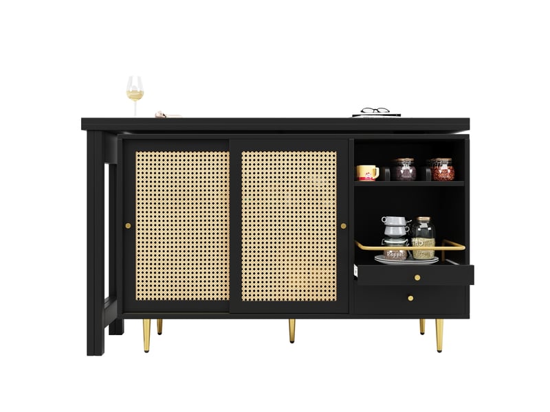  Ilot cuisine, buffet de cuisine avec rangements intégrés, plateau extensible, pivotant à 360°, dimensions 107 x 40 x 71,4 cm, mdf, noir  - Conforama A