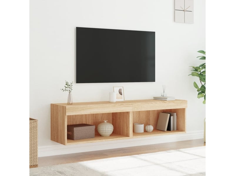  Lot de 2 meuble tv avec lumières led chêne sonoma 60x30x30 cm  - Conforama E
