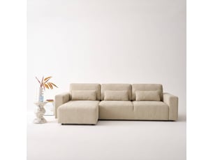 Canapé d'angle réversible convertible <strong></strong> <strong></strong> 3 places Tissu beige avec coffre de rangement