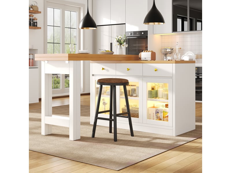  Table extensible avec 3 tiroirs, 3 portes vitrées et led pour cuisine et salle à manger en mdf blanc  - Conforama C